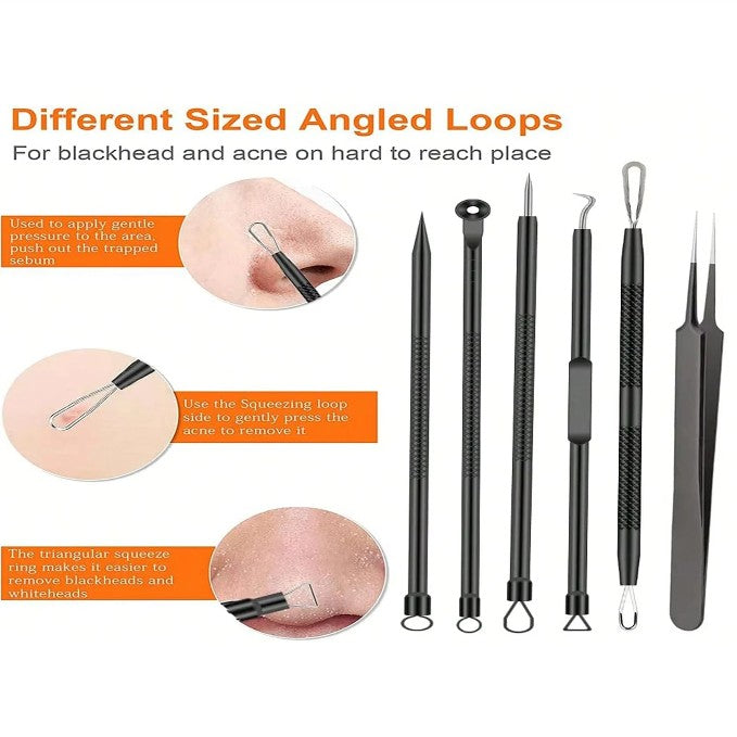 6pcs/Set Acne Removal Needle and Clip Stainless Steel Tool Blackhead Removal
